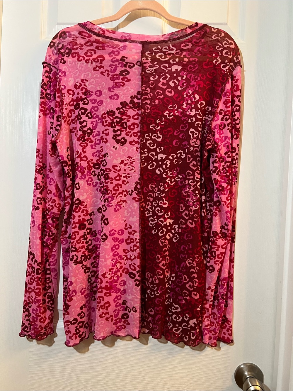 🦋NWOT LOGO Lori Goldstein Pink Leopard Patchwork Long-Sleeve mesh Tunic L - Picture 5 of 5